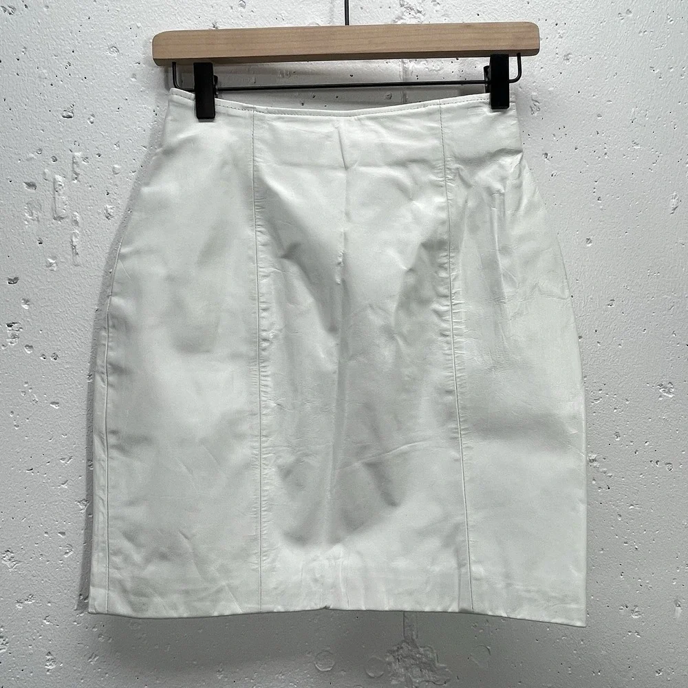 Byrnes‎ Baker Womens Size 8 White 100% Leather Pencil Skirt VTG